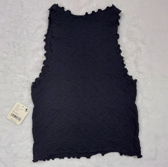 Free People Intimately Black Stretch Crop Tank Top Ruffle Edge Size M/L - Picture 6 of 6